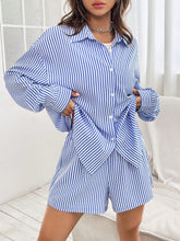 1pc Striped Print Drop Shoulder Shirt & 1pc Shorts